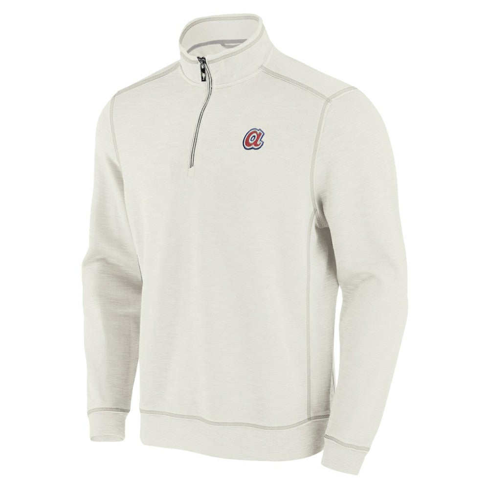 Atlanta Braves Tommy Bahama Sport Tobago Bay Tri-Blend Half-Zip Sweatshirt Cream