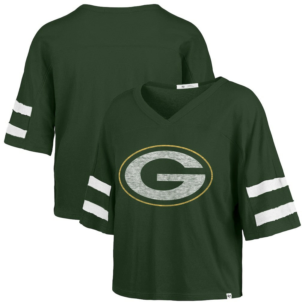 Green Bay Packers '47 Women's Premier Scout Cropped V-Neck T-Shirt - Green for sale