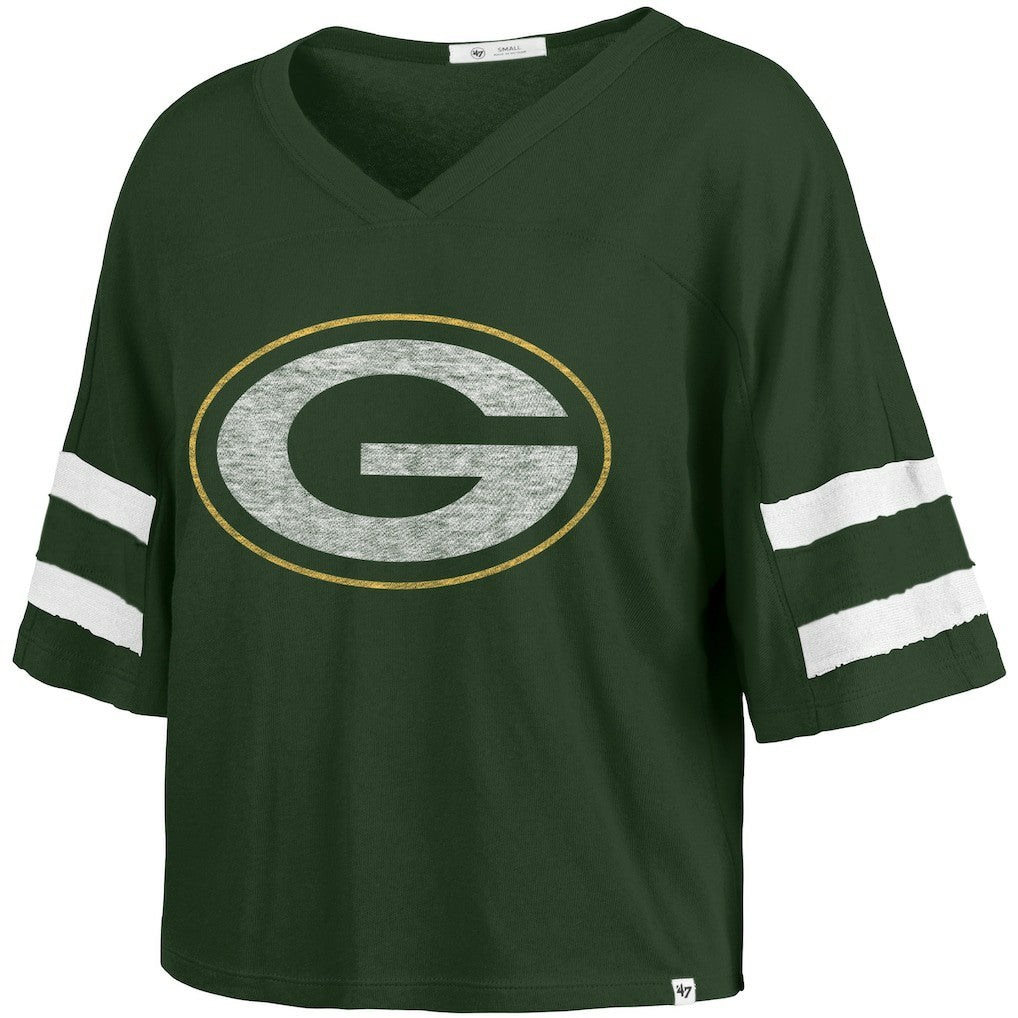 Green Bay Packers '47 Women's Premier Scout Cropped V-Neck T-Shirt - Green for sale