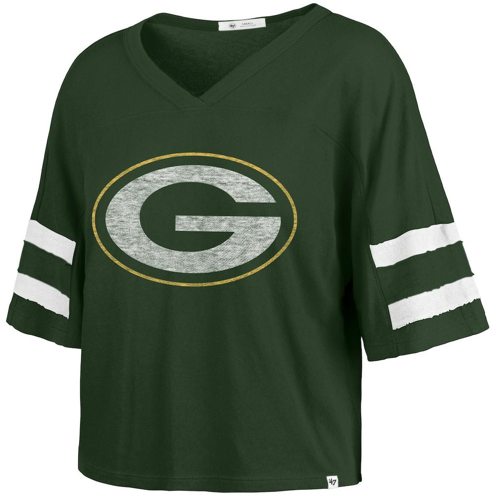 Green Bay Packers '47 Women's Premier Scout Cropped V-Neck T-Shirt - Green for sale
