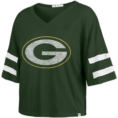 Green Bay Packers '47 Women's Premier Scout Cropped V-Neck T-Shirt - Green for sale