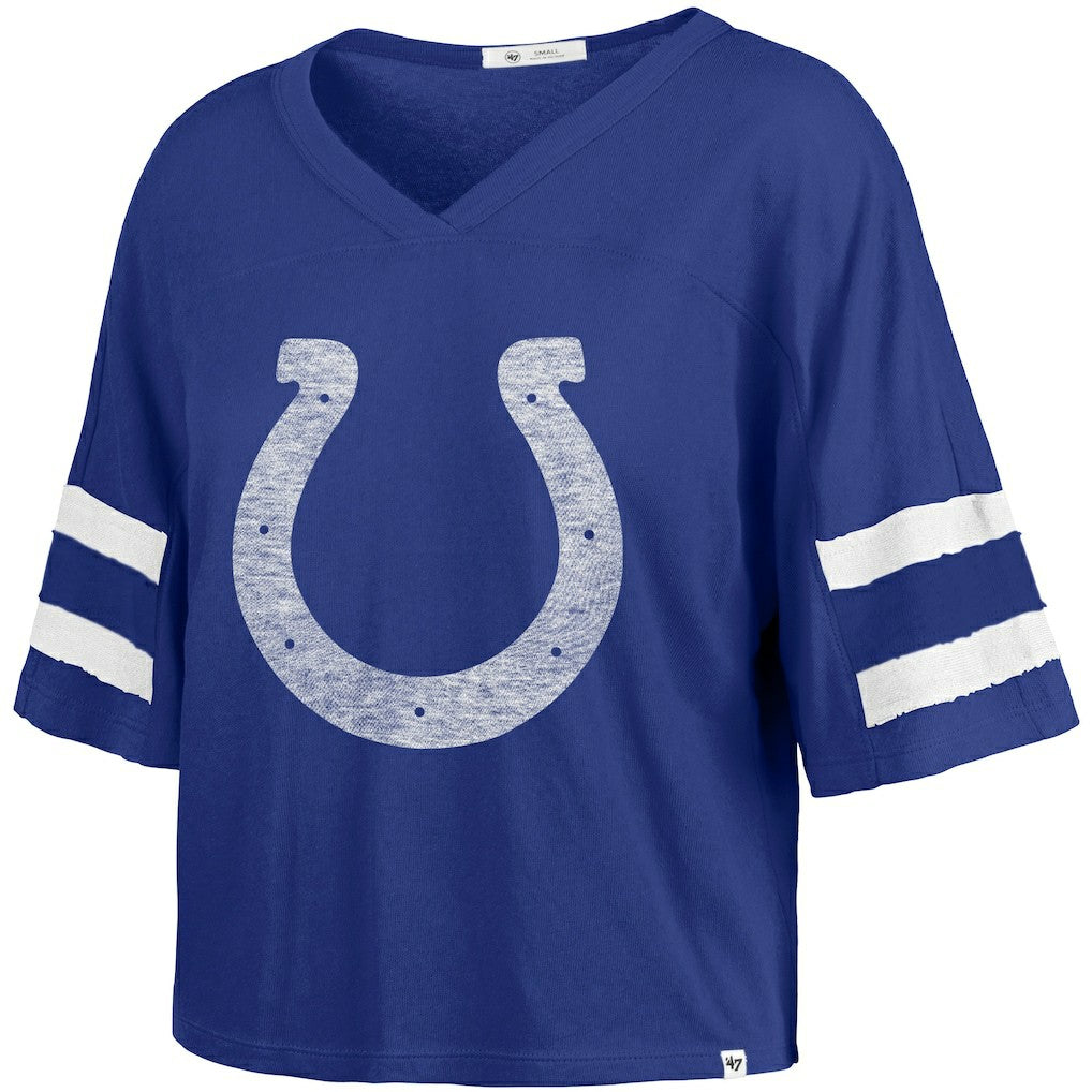Indianapolis Colts '47 Women's Premier Scout Cropped V-Neck T-Shirt - Royal sale
