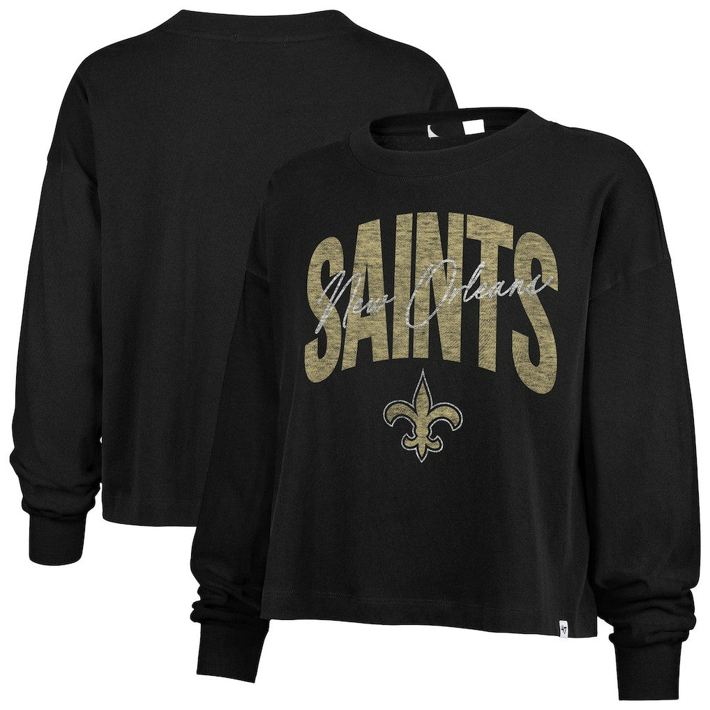 New Orleans Saints '47 Women's Muse Sydney Long Sleeve Cropped T-Shirt - Black discount