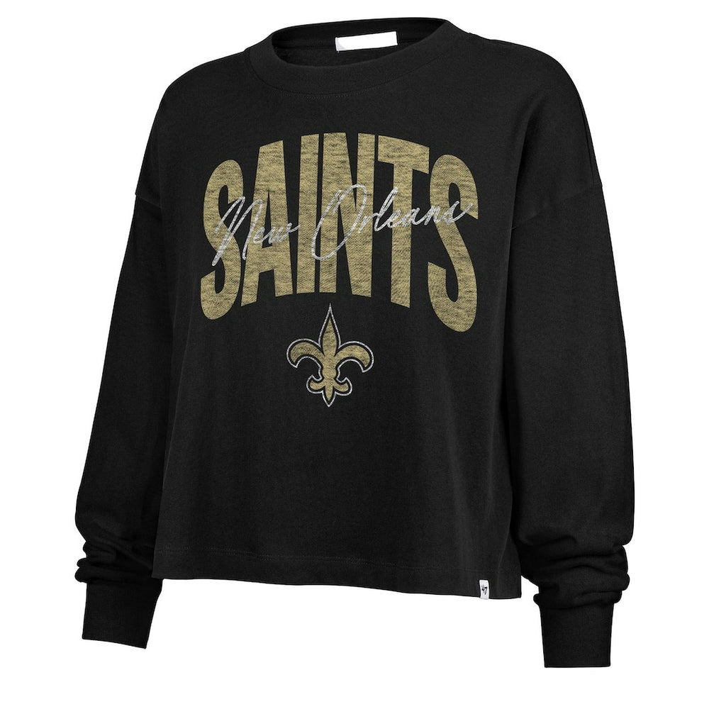 New Orleans Saints '47 Women's Muse Sydney Long Sleeve Cropped T-Shirt - Black discount