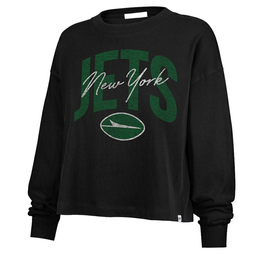 New York Jets '47 Women's Muse Sydney Long Sleeve Cropped T-Shirt - Black on sale
