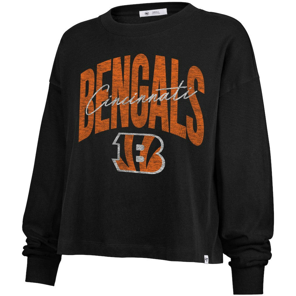 Cincinnati Bengals '47 Women's Muse Sydney Long Sleeve Cropped T-Shirt - Black discount