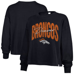 Denver Broncos '47 Women's Muse Sydney Long Sleeve Cropped T-Shirt - Navy on sale