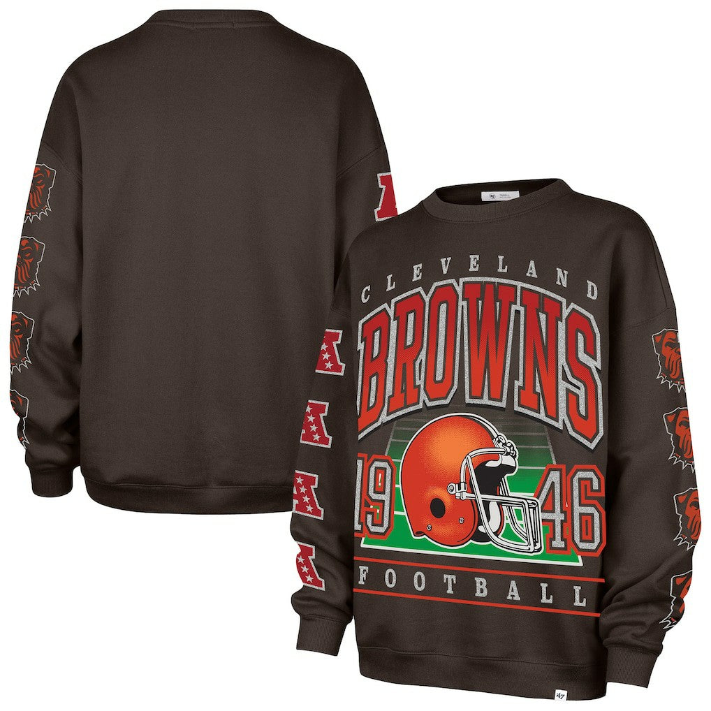 Cleveland Browns '47 Women's Go Big Oversized Pullover Sweatshirt - Brown for sale
