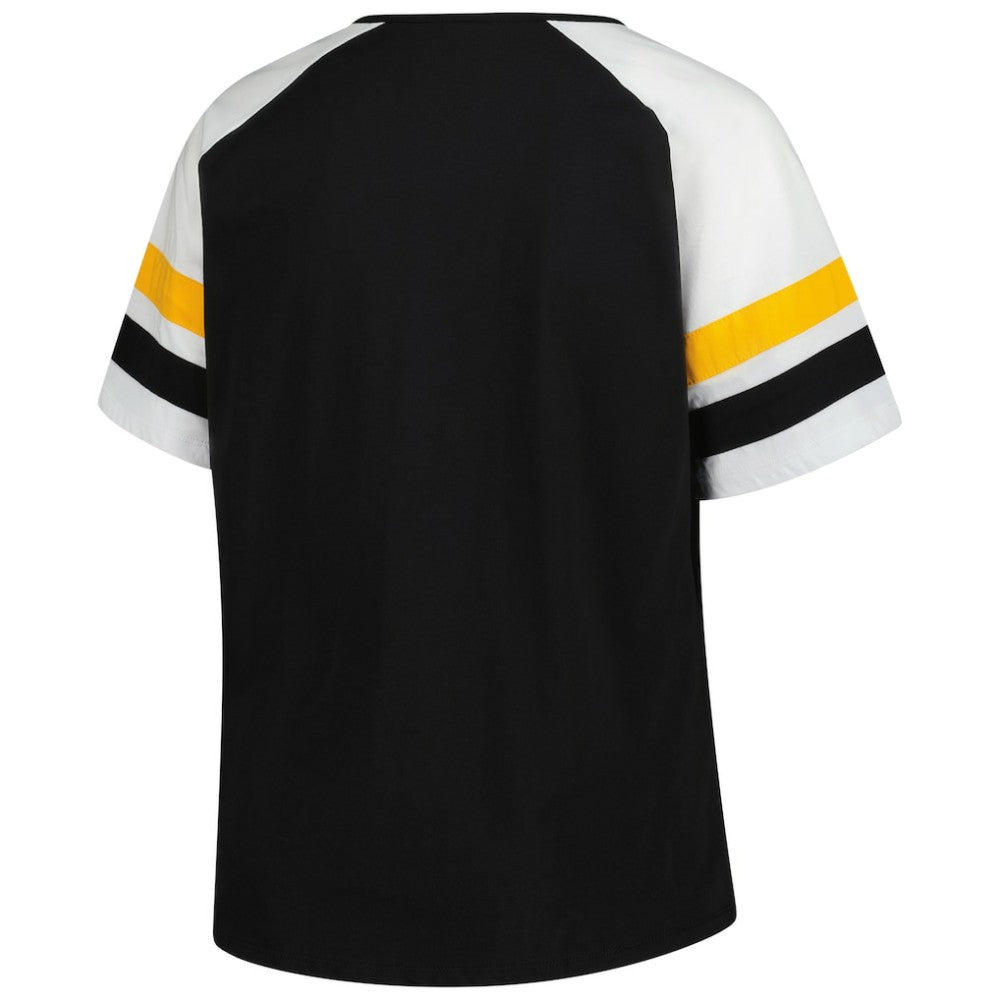 Pittsburgh Pirates Profile Women's Plus Sized Arched Notch Neck T-Shirt Black