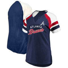 Atlanta Braves Profile Women's Arched Notch Neck T-Shirt Navy