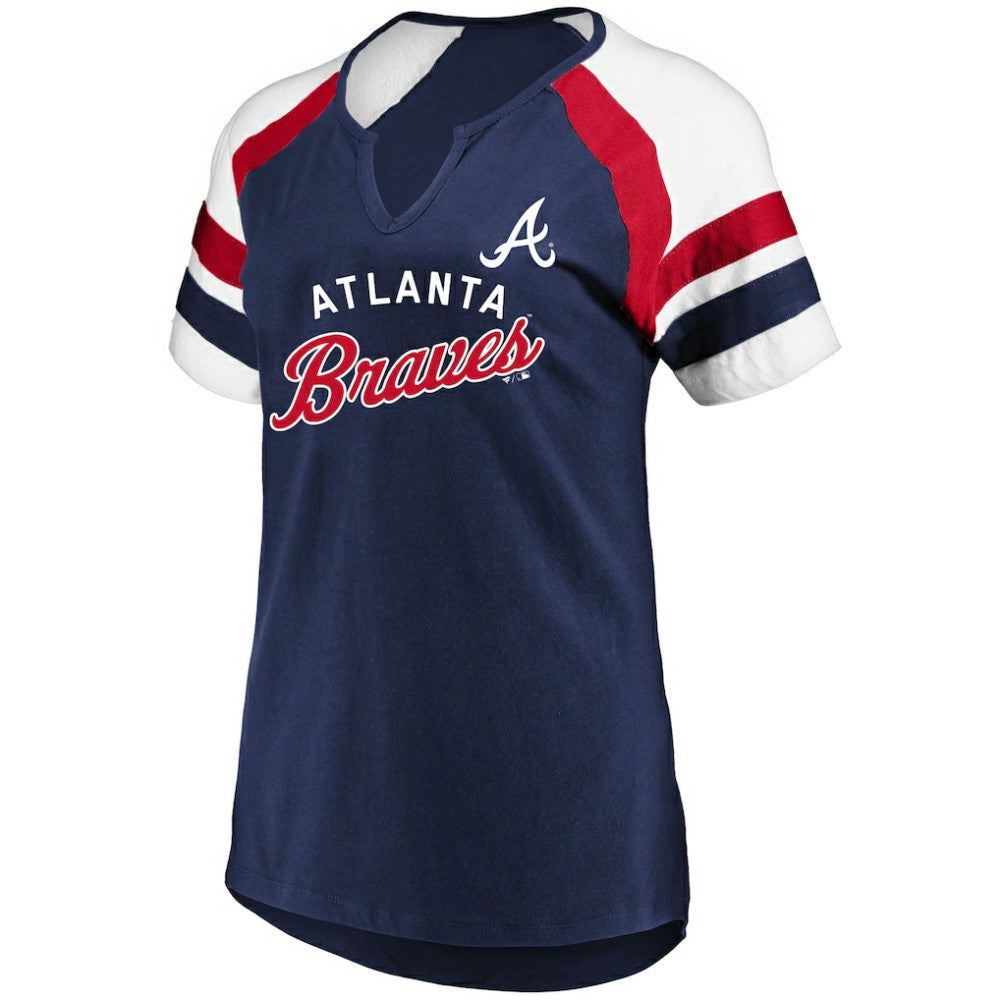 Atlanta Braves Profile Women's Arched Notch Neck T-Shirt Navy