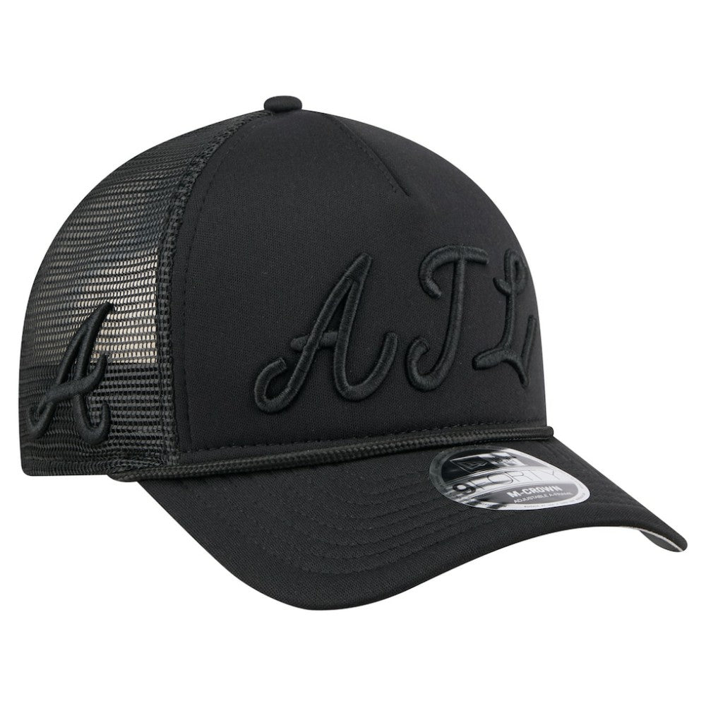 Atlanta Braves City Initial 9FORTY A-Frame M-Crown Adjustable Trucker Hat Black