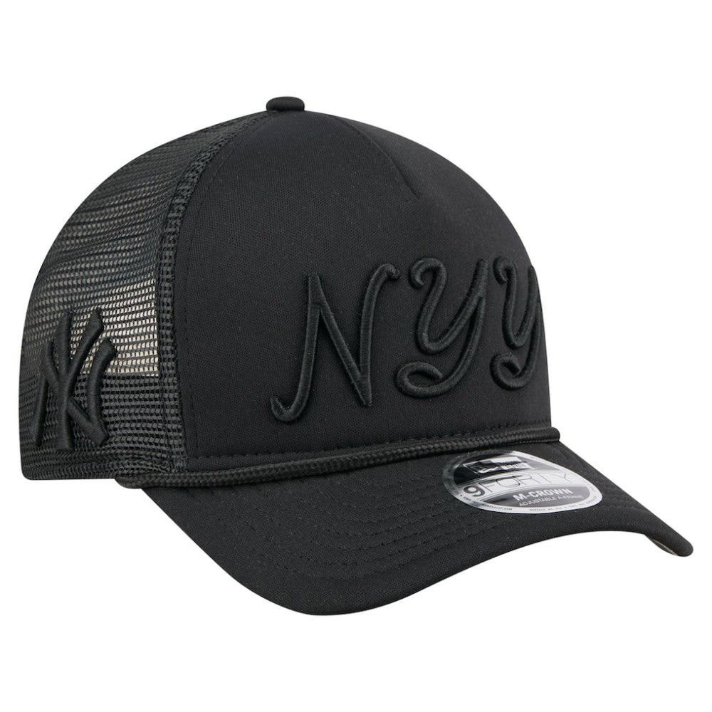 New York Yankees City Initial 9FORTY A-Frame M-Crown Adjustable Trucker Hat Black