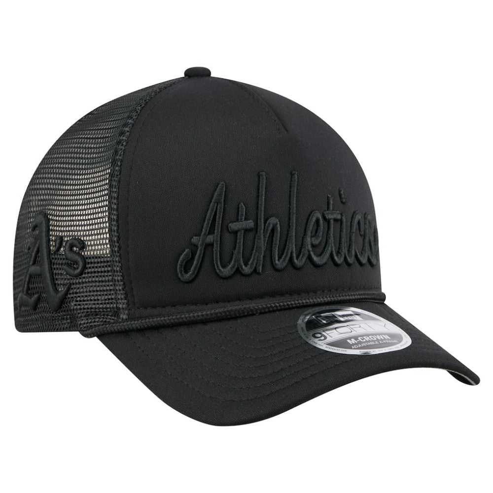 Athletics City Initial 9FORTY A-Frame M-Crown Adjustable Trucker Hat Black