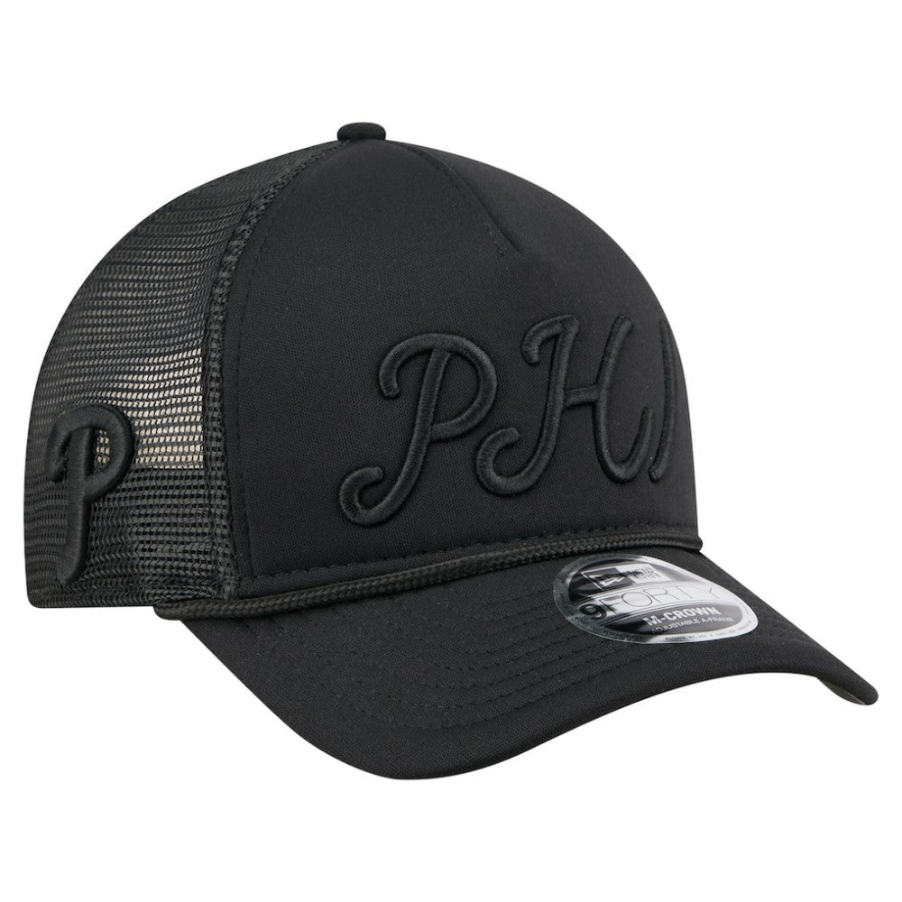 Philadelphia Phillies City Initial 9FORTY A-Frame M-Crown Adjustable Trucker Hat Black