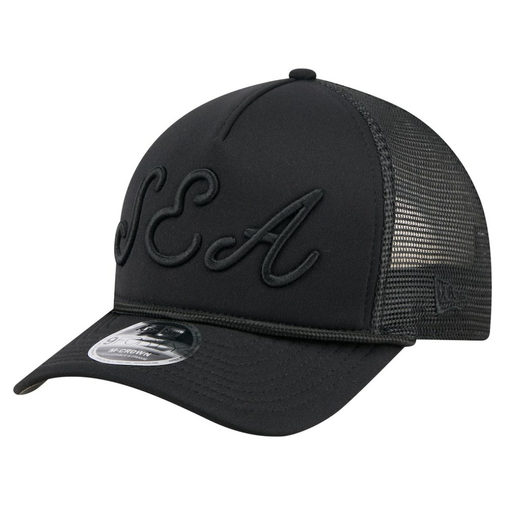 Seattle Mariners City Initial 9FORTY A-Frame M-Crown Adjustable Trucker Hat Black
