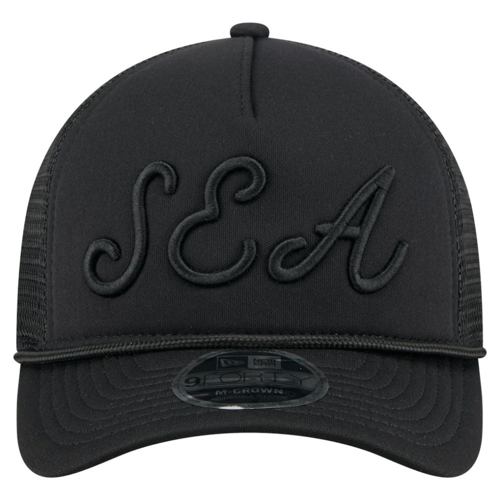 Seattle Mariners City Initial 9FORTY A-Frame M-Crown Adjustable Trucker Hat Black