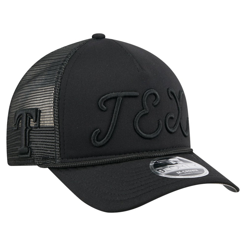Texas Rangers City Initial 9FORTY A-Frame M-Crown Adjustable Trucker Hat Black