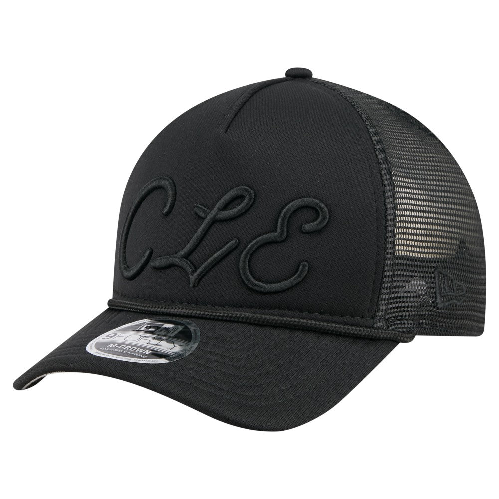 Cleveland Guardians City Initial 9FORTY A-Frame M-Crown Adjustable Trucker Hat Black