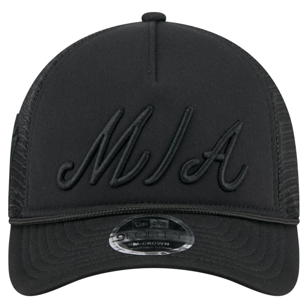 Miami Marlins City Initial 9FORTY A-Frame M-Crown Adjustable Trucker Hat Black