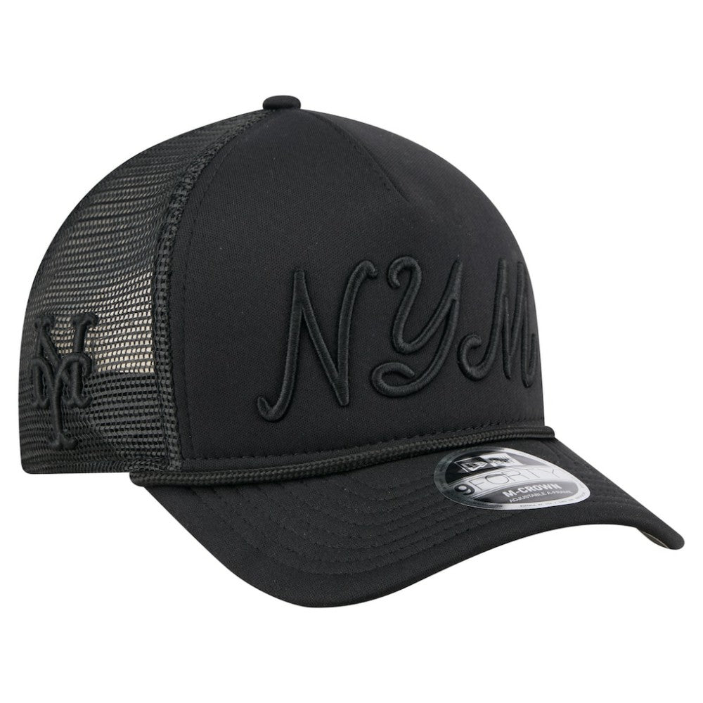 New York Mets City Initial 9FORTY A-Frame M-Crown Adjustable Trucker Hat Black