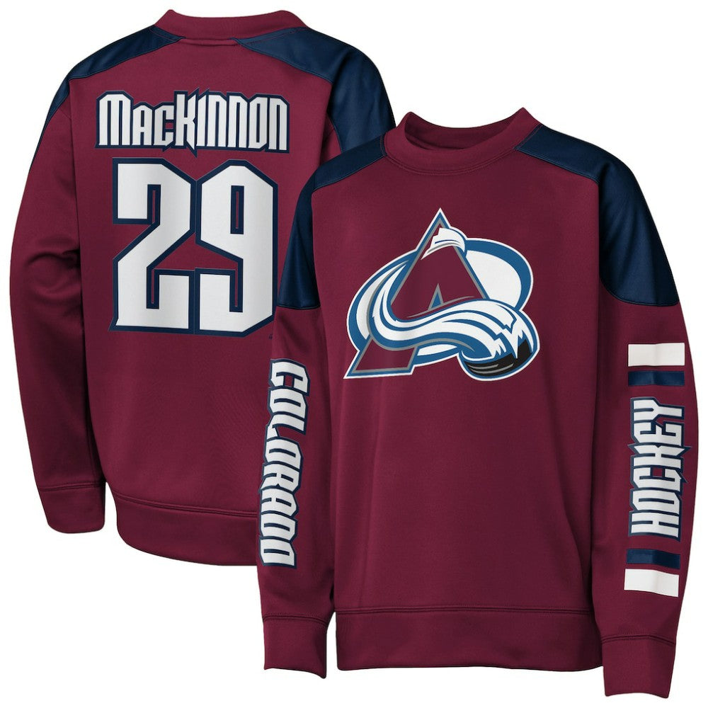 Nathan MacKinnon Colorado Avalanche Outerstuff Youth Best Defense Name & Number Crewneck Sweatshirt - Burgundy Sweatshirts