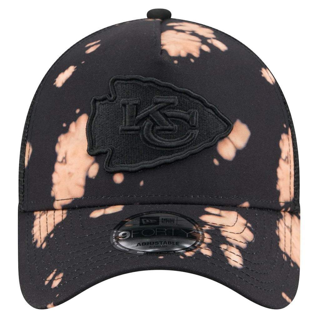 Kansas City Chiefs New Era Bleached 9FORTY A-Frame Adjustable Hat - Black for sale