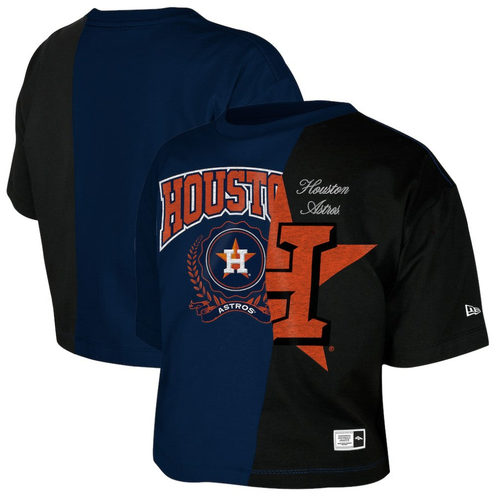 Houston Astros Women's Upcycled Colorblocked Boxy Cropped T-Shirt Navy