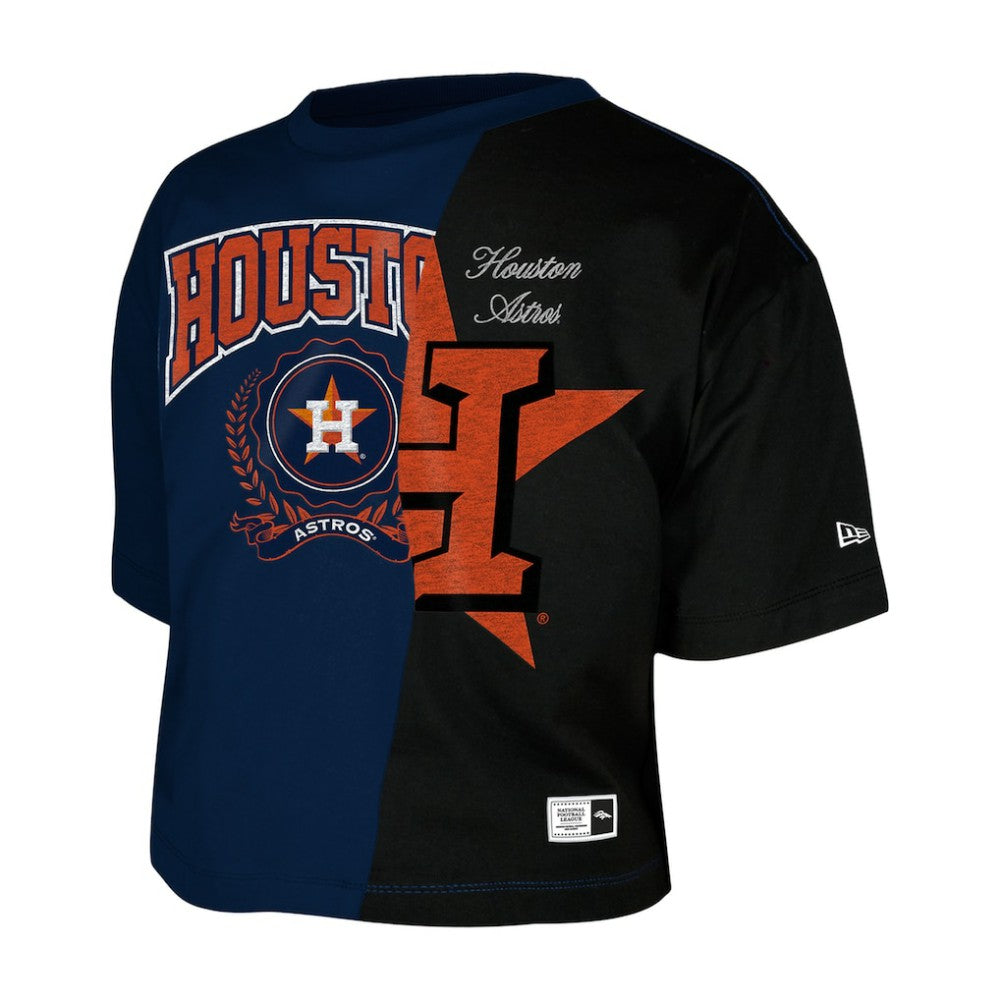 Houston Astros Women's Upcycled Colorblocked Boxy Cropped T-Shirt Navy