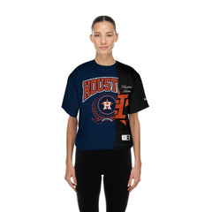 Houston Astros Women's Upcycled Colorblocked Boxy Cropped T-Shirt Navy