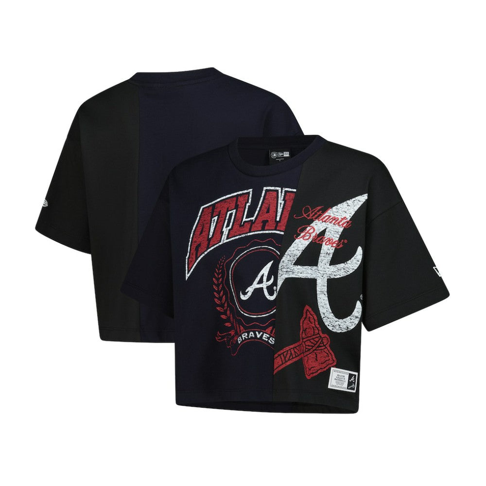 Atlanta Braves Women's Upcycled Colorblocked Boxy Cropped T-Shirt Navy
