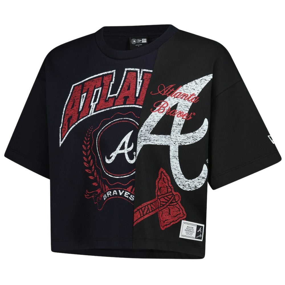 Atlanta Braves Women's Upcycled Colorblocked Boxy Cropped T-Shirt Navy
