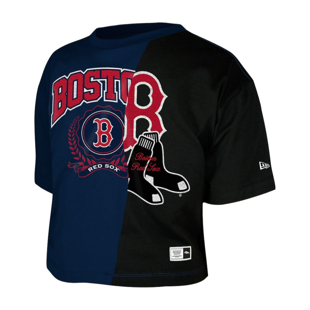 Boston Red Sox Women's Upcycled Colorblocked Boxy Cropped T-Shirt Navy