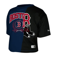 Boston Red Sox Women's Upcycled Colorblocked Boxy Cropped T-Shirt Navy