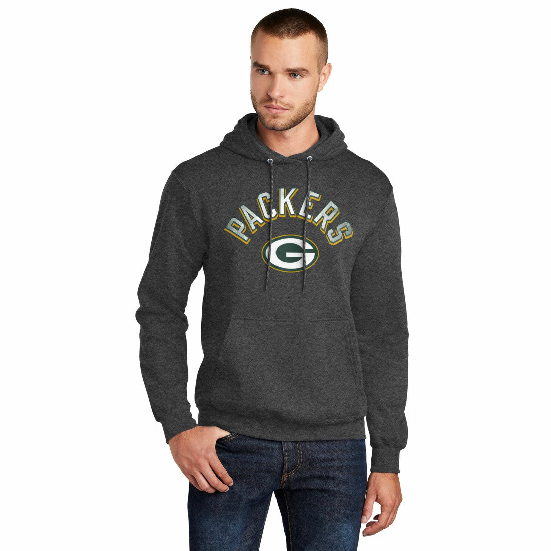 Green Bay Packers Starter Arch Over Logo Pullover Hoodie - Charcoal online