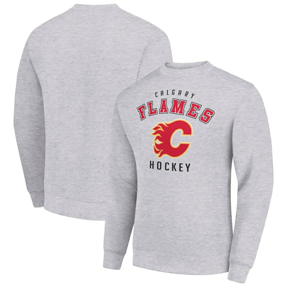 Calgary Flames Men's Starter Team Logo Fleece Pullover Sweatshirt - Heather Gray Sweatshirts