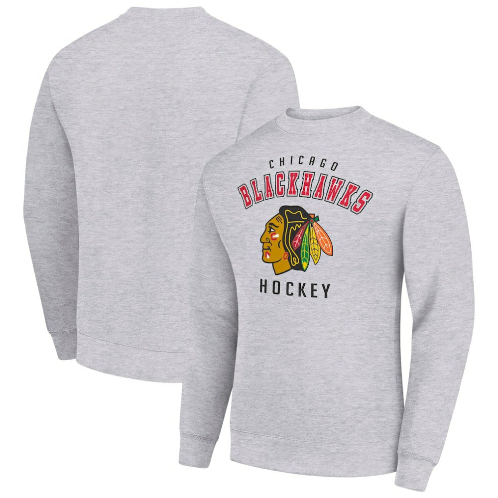 Chicago Blackhawks Men's Starter Team Logo Fleece Pullover Sweatshirt - Heather Gray Sweatshirts