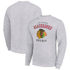 Chicago Blackhawks Men's Starter Team Logo Fleece Pullover Sweatshirt - Heather Gray Sweatshirts
