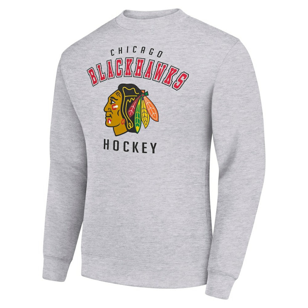 Chicago Blackhawks Men's Starter Team Logo Fleece Pullover Sweatshirt - Heather Gray Sweatshirts
