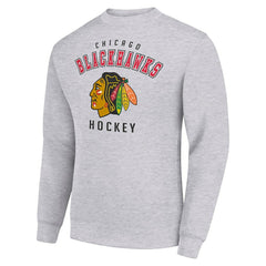 Chicago Blackhawks Men's Starter Team Logo Fleece Pullover Sweatshirt - Heather Gray Sweatshirts