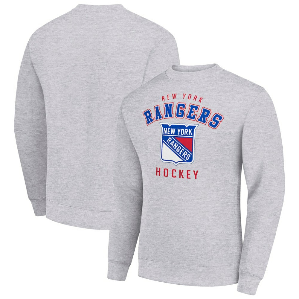 New York Rangers Men's Starter Team Logo Fleece Pullover Sweatshirt - Heather Gray Sweatshirts