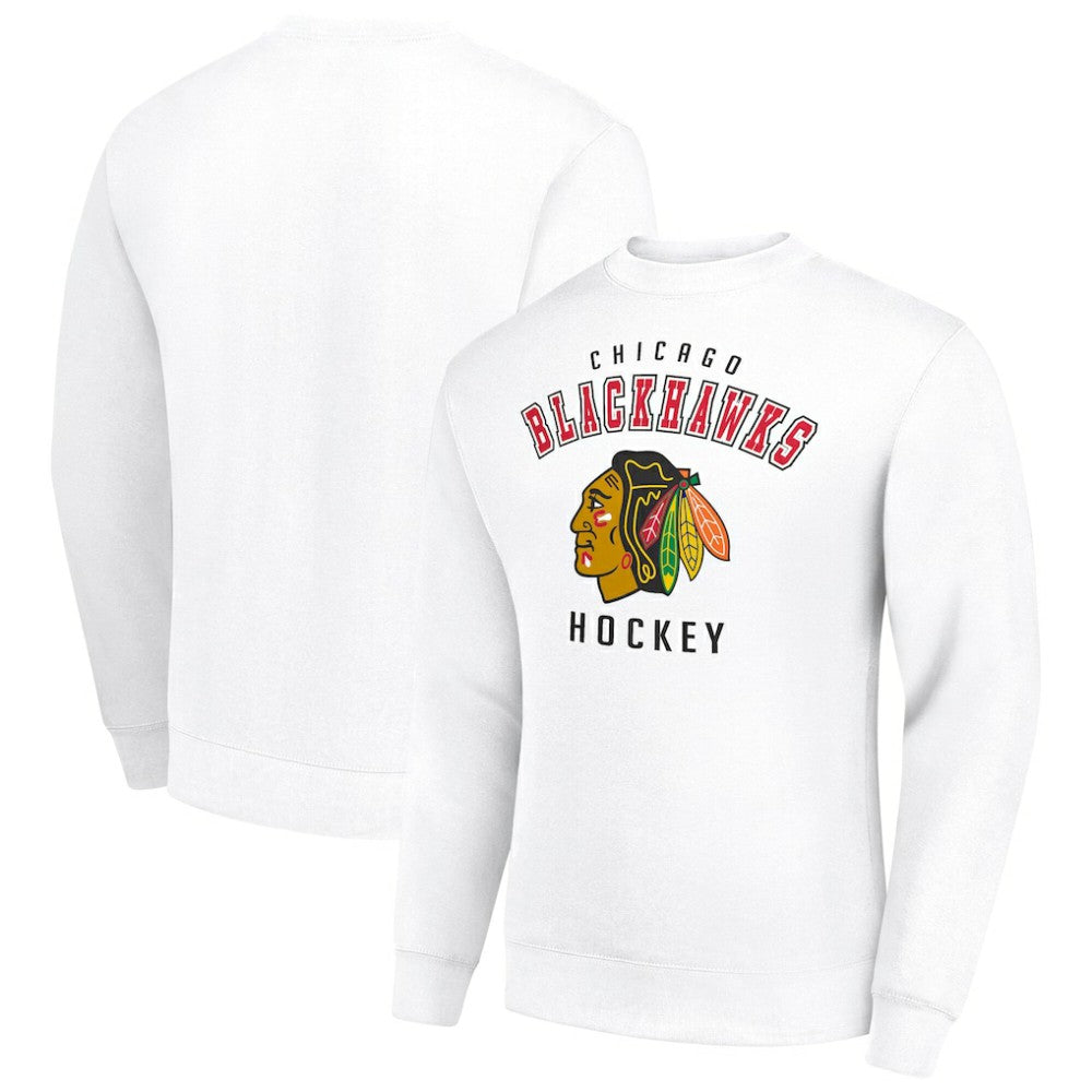 Chicago Blackhawks Men's Starter Team Logo Fleece Pullover Sweatshirt - White Sweatshirts