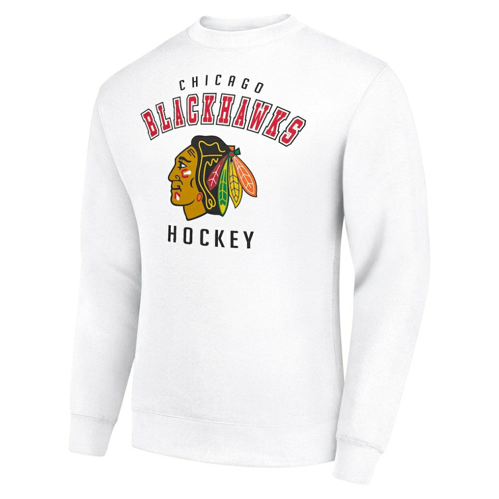 Chicago Blackhawks Men's Starter Team Logo Fleece Pullover Sweatshirt - White Sweatshirts