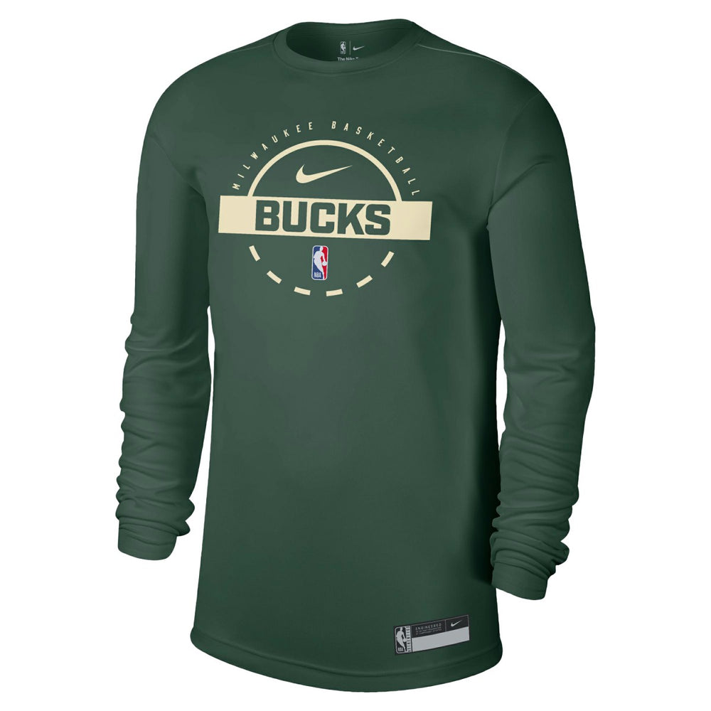 Milwaukee Bucks 2025/26 On-Court Flare Dri-FIT Practice Long Sleeve Tri-Blend T-Shirt - Hunter Green on sale