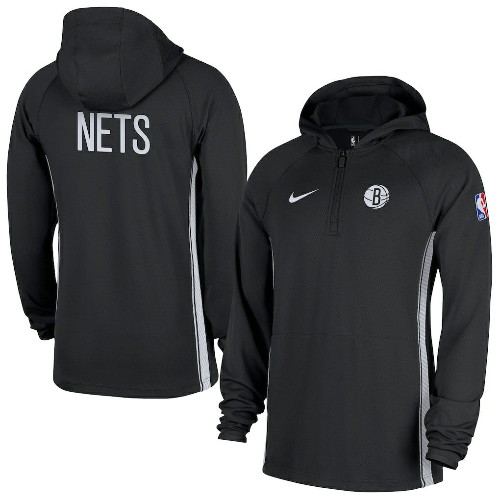 Brooklyn Nets Authentic On Court Zone Quarter-Zip Dri-FIT Hoodie Jacket - Black shop