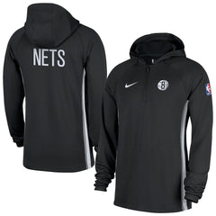 Brooklyn Nets Authentic On Court Zone Quarter-Zip Dri-FIT Hoodie Jacket - Black shop
