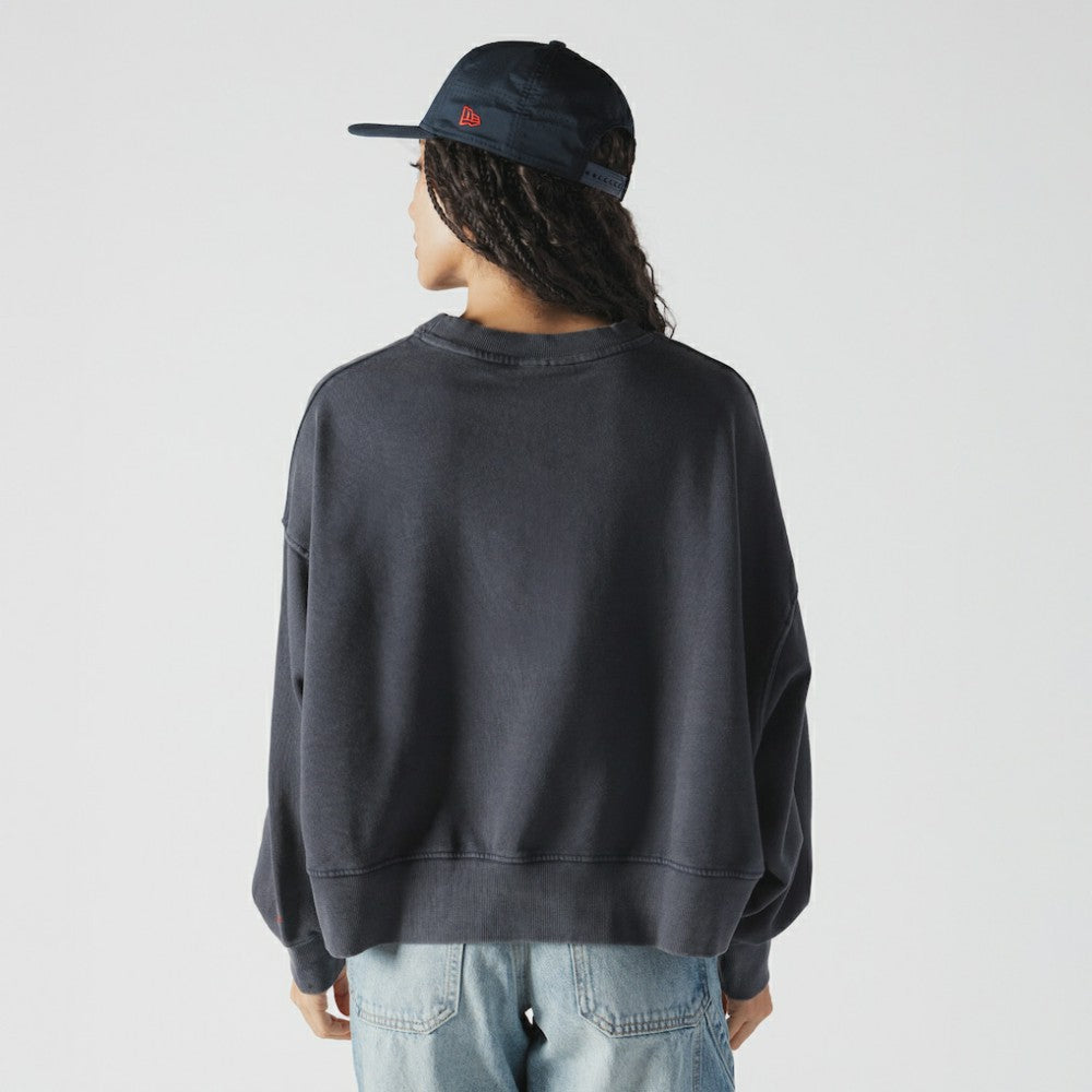 Boston Red Sox Women's Boxy Mineral Wash Dolmen Sleeve Cropped Sweatshirt Navy