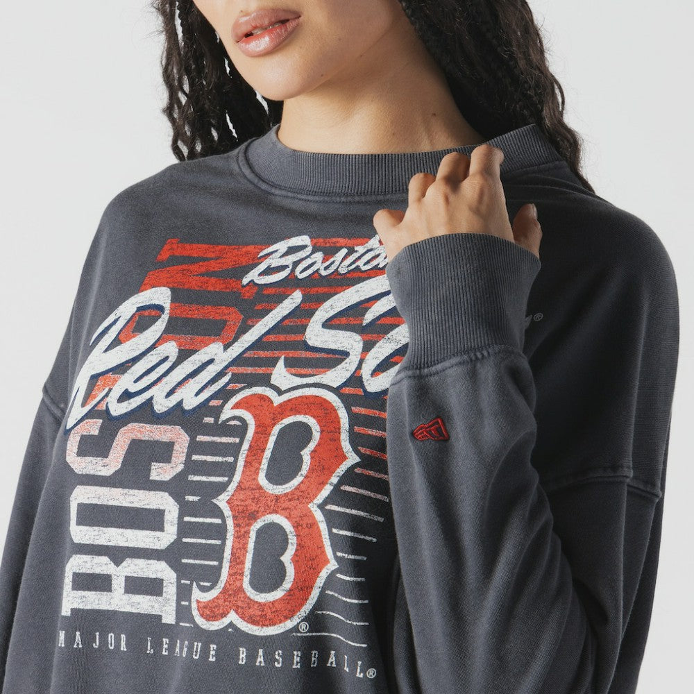 Boston Red Sox Women's Boxy Mineral Wash Dolmen Sleeve Cropped Sweatshirt Navy