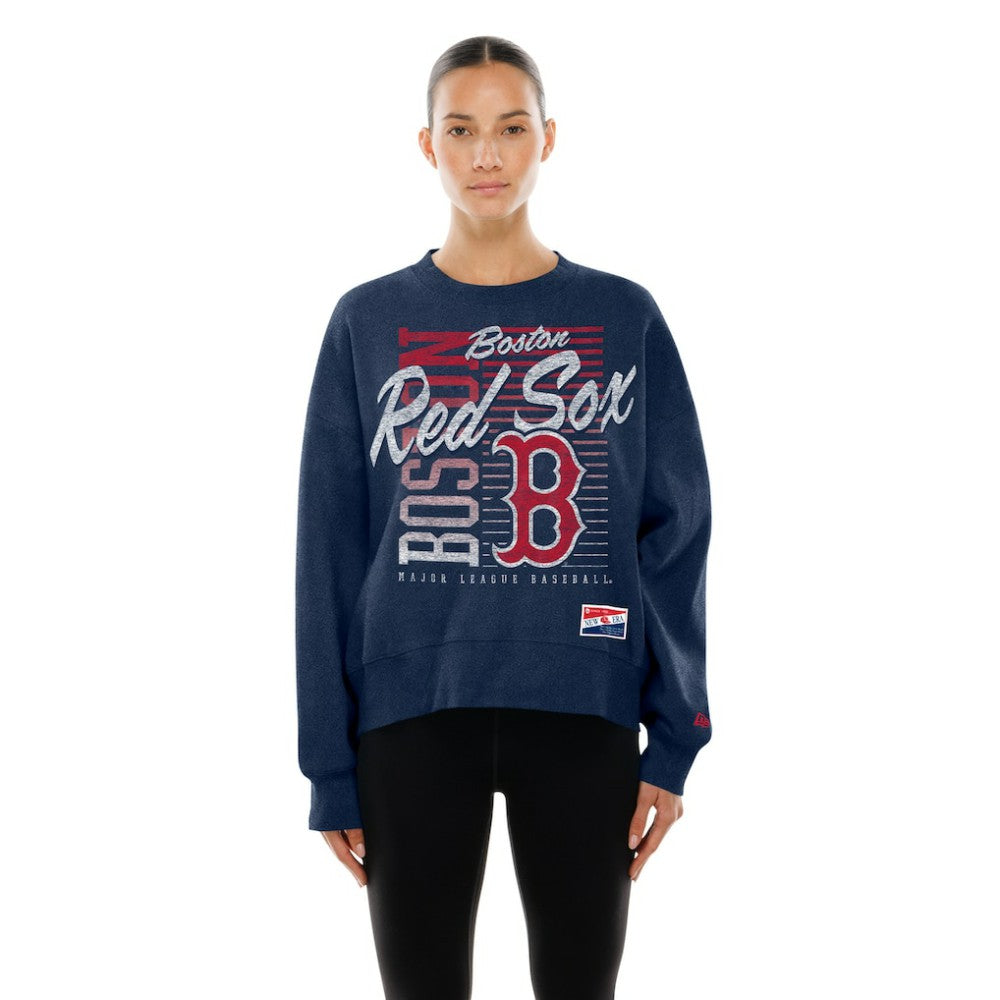 Boston Red Sox Women's Boxy Mineral Wash Dolmen Sleeve Cropped Sweatshirt Navy