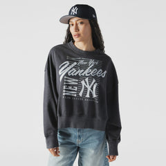 New York Yankees Women's Boxy Mineral Wash Dolmen Sleeve Cropped Sweatshirt Navy